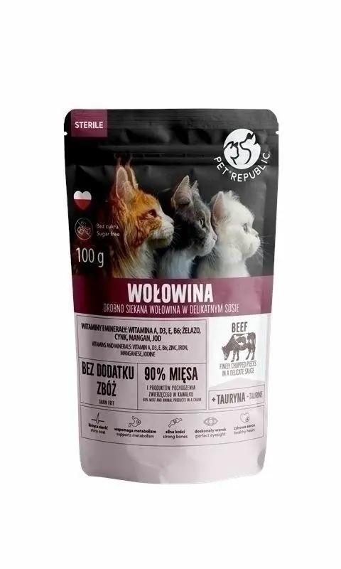 Zamów teraz Pet Republic Mokra Karma dla kotów sterylizowanych z wołowiną w sosie 100g