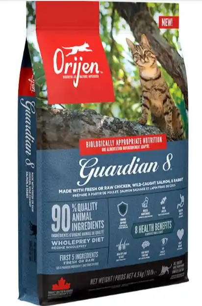 Oferta czasowa Orijen Guardian 8 kurczak, łosoś, indyk, śledź, makrela i królik sucha karma dla dorosłych kotów