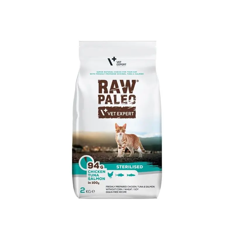 Vet-Expert Raw Paleo Cat Adult sucha karma z kurczakiem, tuńczykiem i łososiem dla kotów sterylizowanych Bestseller