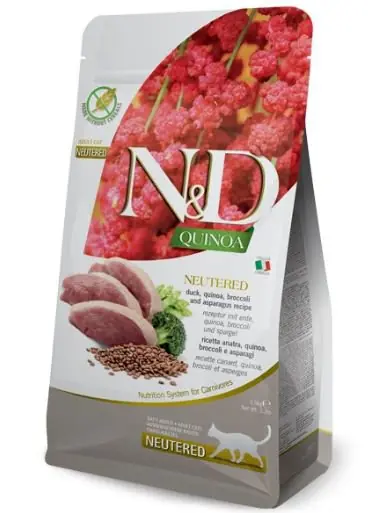 Farmina N&D Quinoa Neutred kaczka z brokułami i szparagami sucha karma dla kastrowanych kotów 300g Bezpieczne zakupy