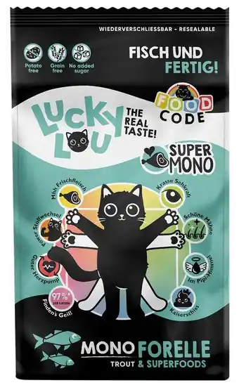 Lucky Lou Food Code Mono monoproteinowa karma z pstrągiem dla kota 340g Do wyczerpania zapasów