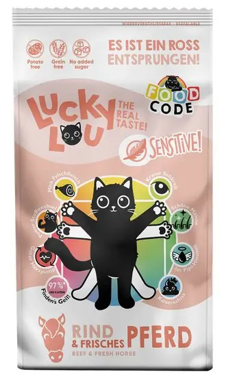 Wyjątkowa oferta Lucky Lou Food Code Sensitive Wołowina & Konina sucha karma dla kota 1,7kg