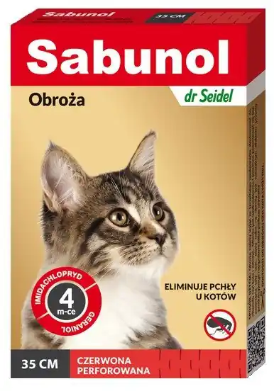 Sabunol Obroża przeciw pchłom dla kota czerwona 35cm Darmowy zwrot