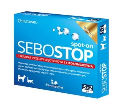 Ekspresowa dostawa Eurowet Sebostop Spot-on Preparat przeciw łojotokowi z fitosfingozyną dla psów i kotów 5x2ml