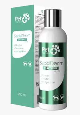 Vetfood Septiderm ph7,5 szampon do stosowania na skórę ze skłonnościami do łojotoku 200ml Darmowy zwrot