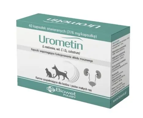 Promocja Biowet Urometin kapsułki dla kotów i psów małych ras wspomagające funkcjonowanie układu moczowego 40szt