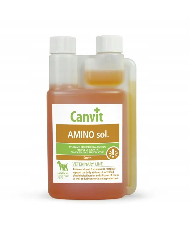 Popularny Canvit Amino sól kompleks witamin z grupy B, aminokwasów, glukozy i soli dla psów i kotów 250ml