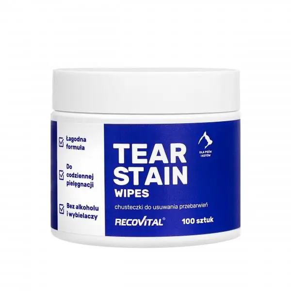 Najlepsza cena Recovet Tear Stain Wipes chusteczki do oczu dla psów i kotów 100szt