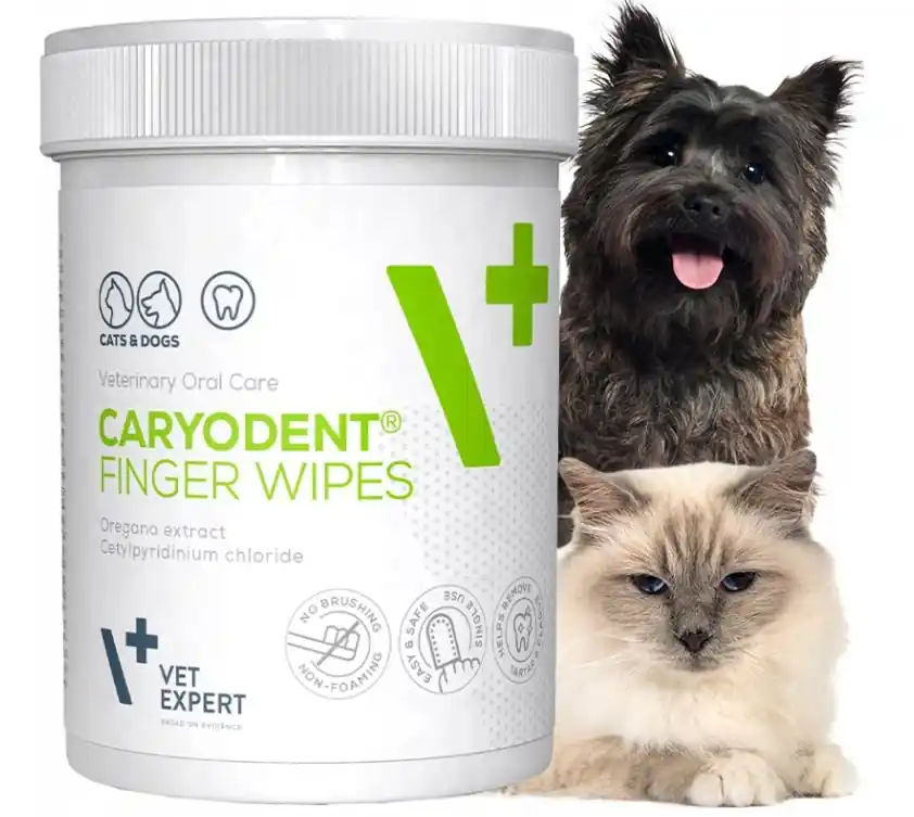 Vet Expert Caryodent Finger Wipes nakładki na palec do czyszczenia zębów oraz dziąseł psów i kotów 50szt. Zniżka