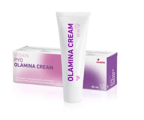 Tani V-Skin Pyo Olamina Cream pomaga w kojeniu i łagodzeniu podrażnionej i reaktywnej skóry 50ml