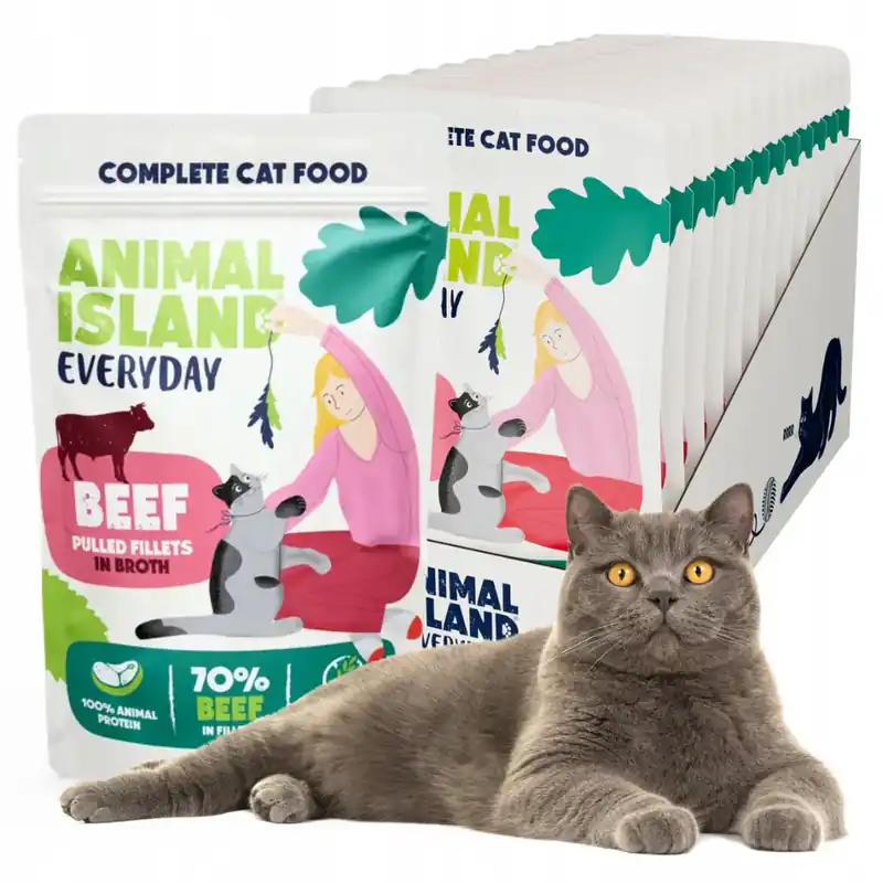 Zamów teraz ANIMAL ISLAND Everyday z Wołowiną 12x85g fileciki w rosole zestaw 12 saszetek