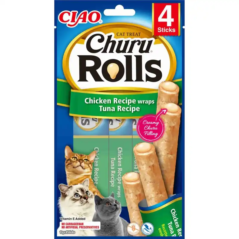 Inaba Cat Churu Rolls Kurczak z Tuńczykiem Przysmak Dla Kota 4 x 10 g Szybka wysyłka