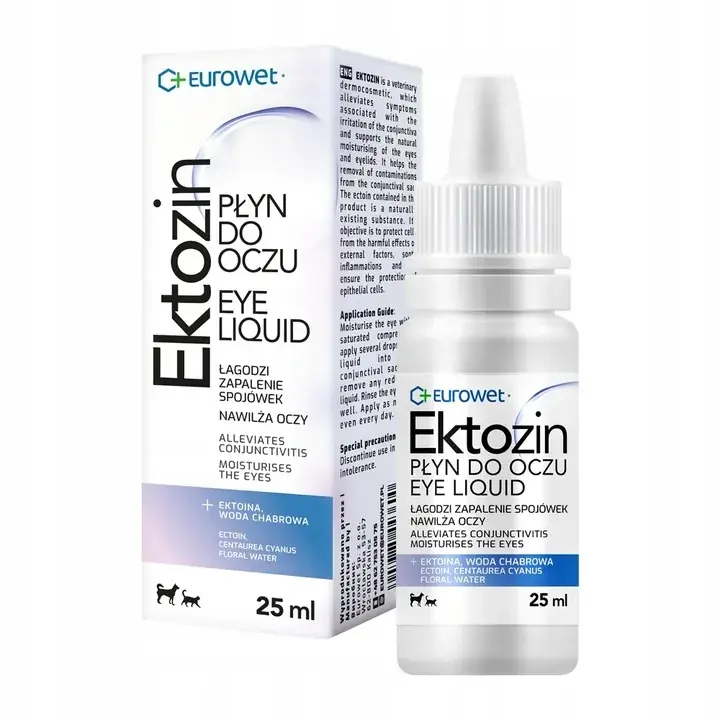 EUROWET Ektozin 25ml Płyn do oczu i powiek dla psa i kota Zapalenie spojówek Nowość