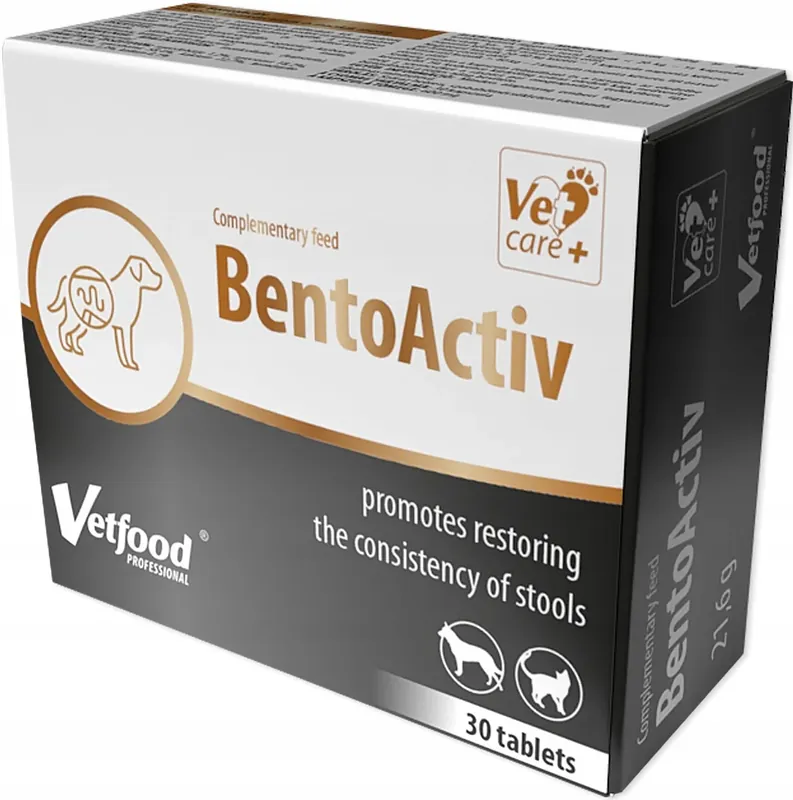 Vetfood BentoActiv Wsparcie W Trakcie Biegunek Dla Psów i Kotów 30 Tabletek Ekspresowa dostawa