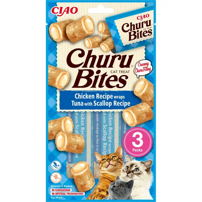 Rabat Inaba Cat Churu Bites Kurczak z Tuńczykiem i Przegrzebki Przysmak Dla Kota 3 x 10 g