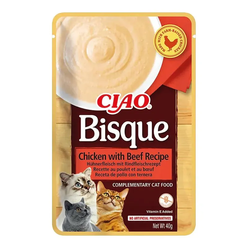 Darmowy zwrot INABA CAT CIAO BISQUE CHICKEN WITH BEEF 40G Kurczak z Wołowiną
