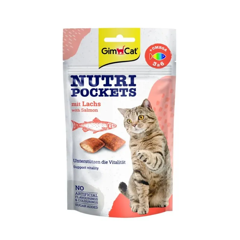 GIMCAT Nutri Pockets Omega 3 i 6 z łososiem 60g Wyprzedaż