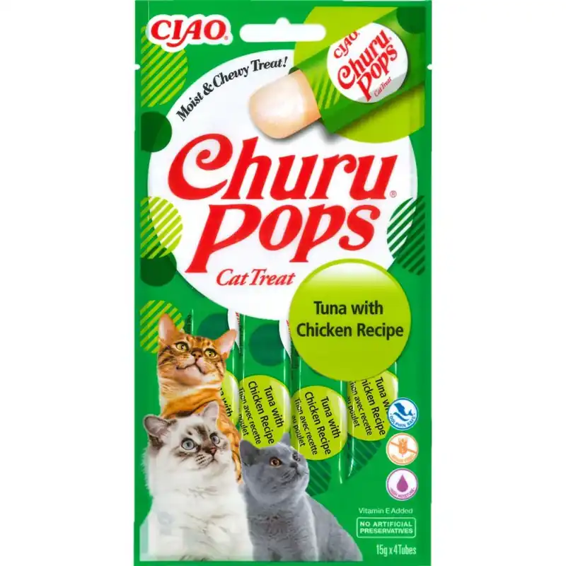 Szybka wysyłka Inaba Cat Churu Pops Tuna With Chicken Przysmak Dla Kota 4 x 15 g