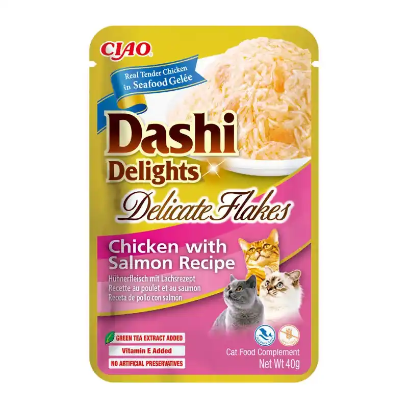 Dostępne od ręki INABA CAT Dashi Delights Flakes Chicken Salmon 40g