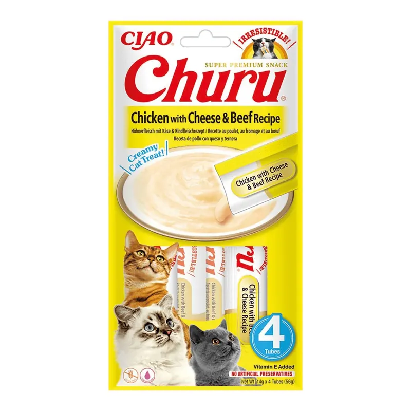 Inaba Cat Churu Kurczak z Serem i Wołowiną Przysmak Dla Kota 4 x 14 g Wybór klientów