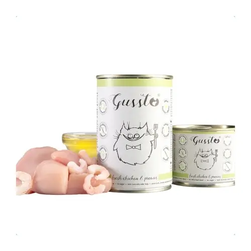 Zamów teraz Gussto 艣wie偶y kurczak + krewetki puszka 200/400g - mokra karma dla kot贸w