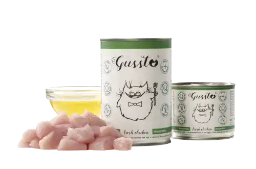 Dostępne od ręki Gussto 艣wie偶y kurczak puszka 200g/400g - mokra karma dla kot贸w