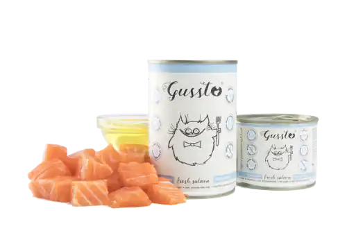 Wyjątkowa oferta Gussto 艣wie偶y 艂oso艣 puszka 190/375g - mokra karma dla kot贸w