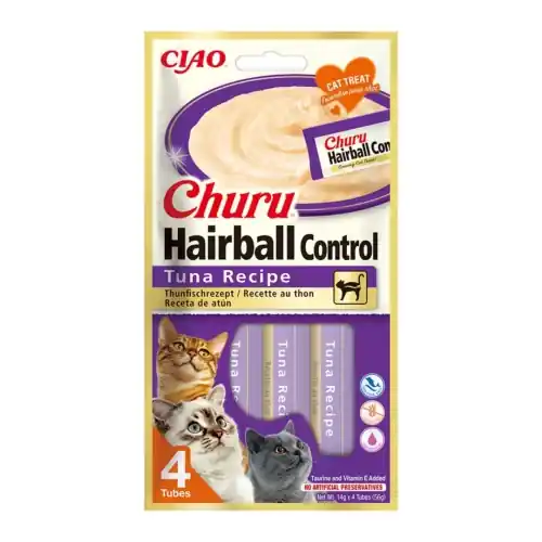 Inaba Churu Cat Hairball tu艅czyk 4x14g - przysmak dla kota w kremie Nie przegap