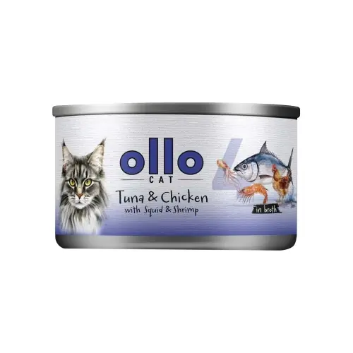 Ollo nr 4 - Tu艅czyk Kurczak Kalmar Krewetki - mokra karma w sosie dla kota 70g Bestseller