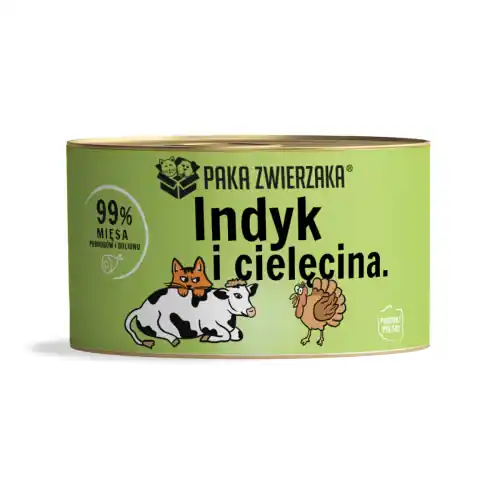 Ostatnie sztuki Paka Zwierzaka indyk z ciel臋cin膮 200g - mokra karma dla kot贸w