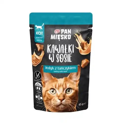 Pan Mi臋sko w sosie Indyk z Tu艅czykiem 85g - mokra karma dla kot贸w Ograniczona ilość