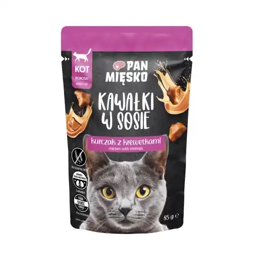 Darmowy zwrot Pan Mi臋sko w sosie Kurczak z Krewetkami 85g - mokra karma dla kot贸w
