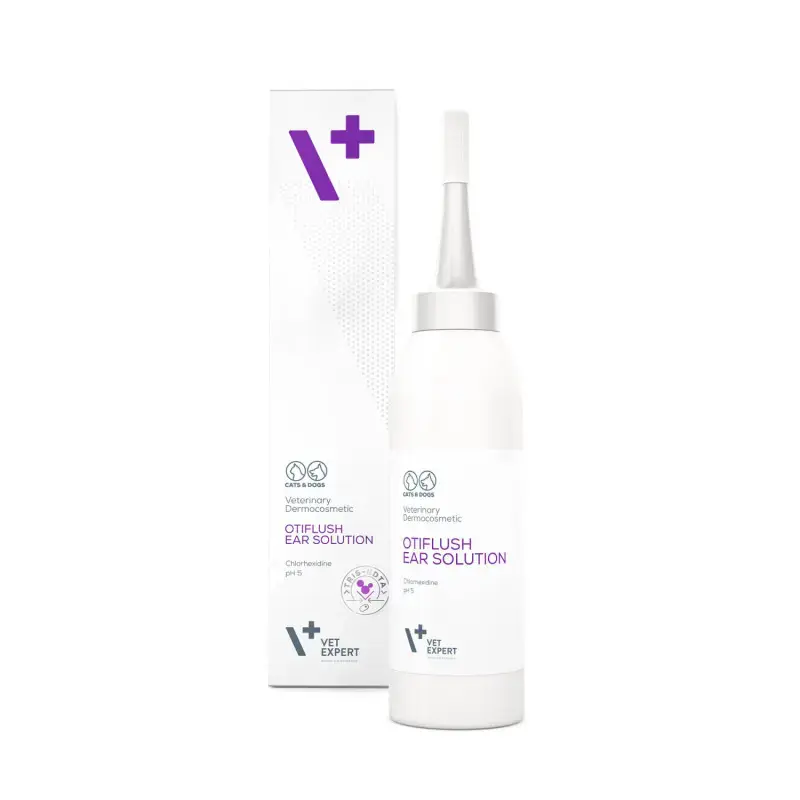 Nie przegap VetExpert OTIFLUSH EAR SOLUTION - preparat do pielęgnacji uszu dla psów i kotów 125 ml
