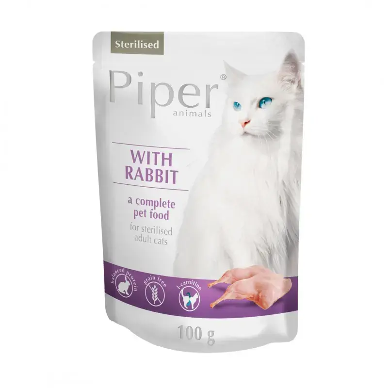 Tylko dziś Dolina Noteci Piper Animals Sterilised mokra karma dla kota sterylizowanego z królikiem saszetka